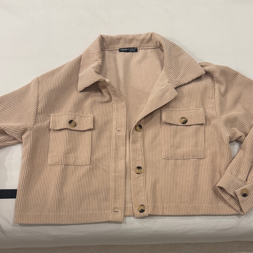 SHEIN Beige Cropped Corduroy Jacket